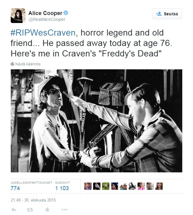 Alice Cooper - Wes Craven tweet